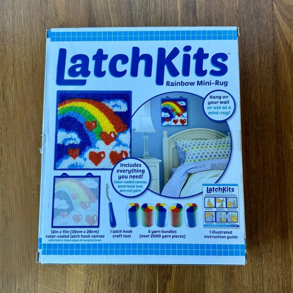 LATCHKITS Rainbow Hearts Mini-Rug Classic Latch Hook Craft Kit Kids Crafting NEW - Picture 2 of 2
